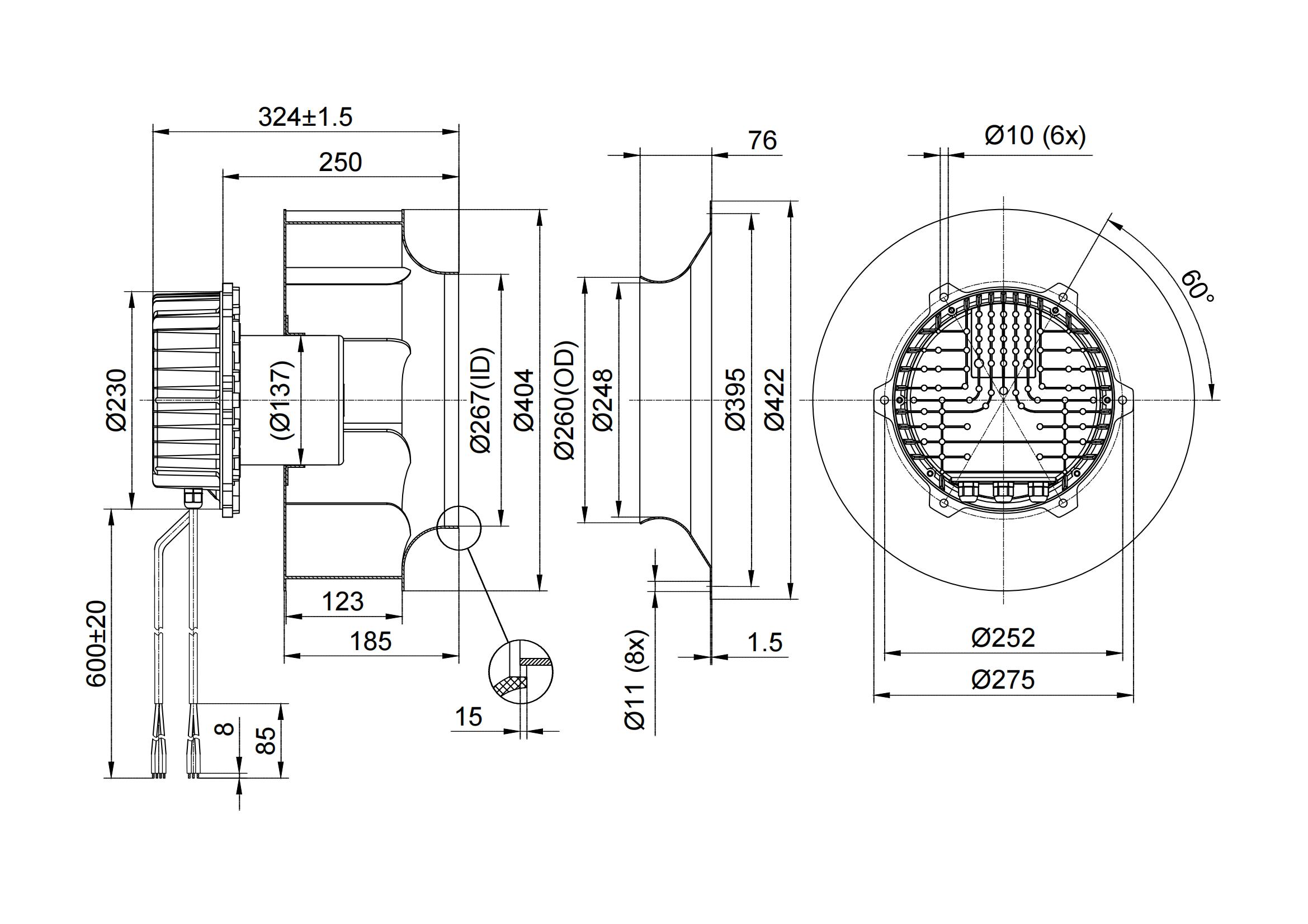 Fan centrifuge vers l'arrière du diamètre 400mm de l'EC 230V